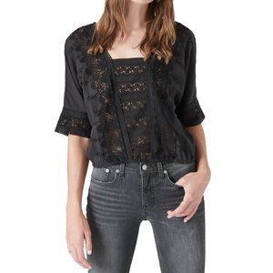 Lucky Brand Lace Short Sleeve Top - Jet Black